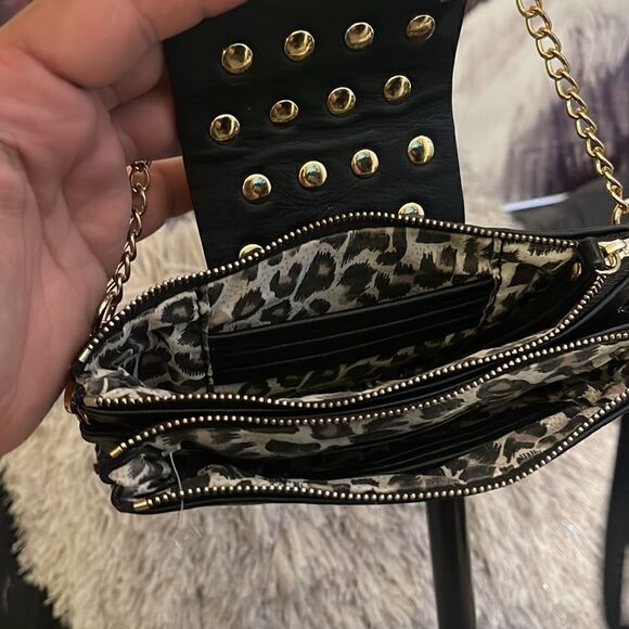 Olivia miller leather & stud wallet on chain/wristlet micro purse bag pocketbook - Picture 3 of 5